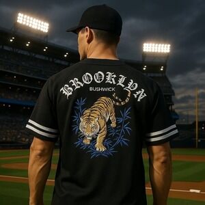 Forever 21 Men's Brooklyn Tiger Baseball Jersey Streetwear Fashion‎ Top XL